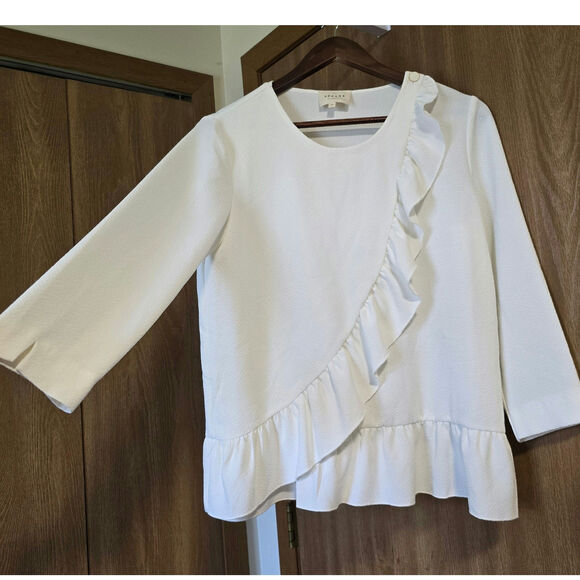 Sezane Jenny Ruffle 3/4 Sleeve Blouse - Picture 5 of 12